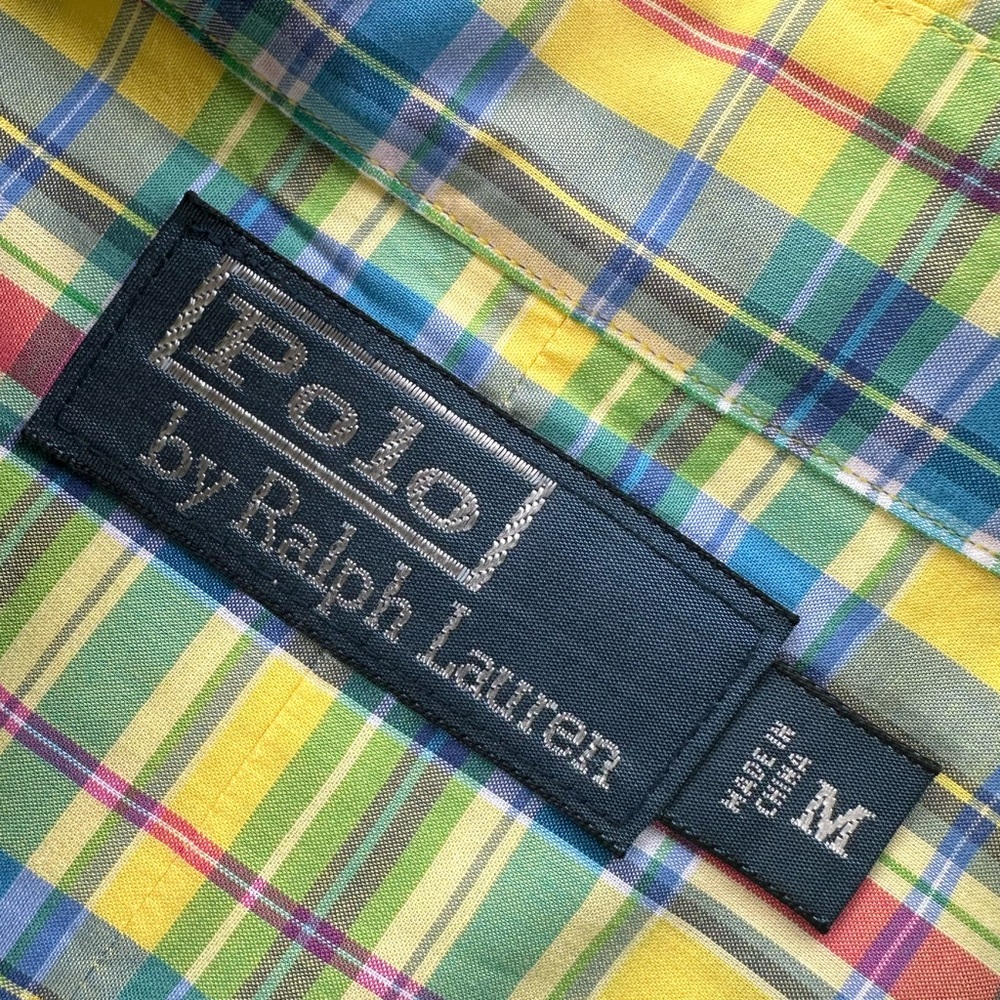 POLO Ralph Lauren Men’s Yellow & Blue Plaid LS Shirt with Epaulets - Size MED - Picture 2 of 12
